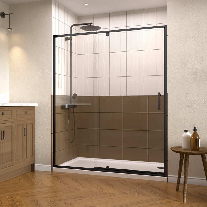 60" W x 71" H Frame Shower Door, Pivot Glass Shower Door with 6mm Clear Tempered Glass, Swing Shower Door with Adjustable Aluminum Frame in Matte Black Finish
