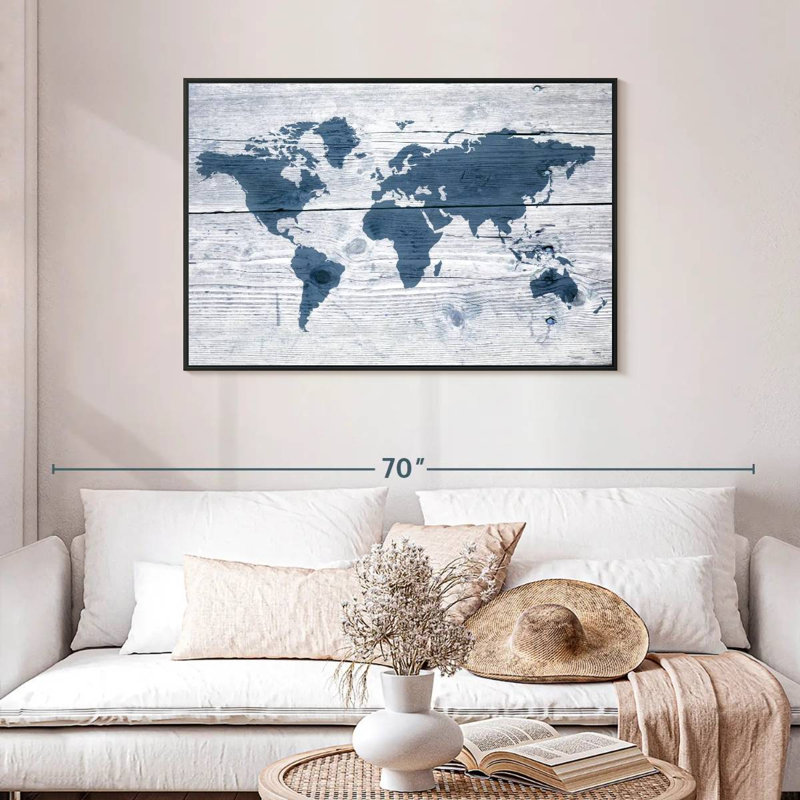 Carte du monde en bois Aliaz II, H 29 po x l 43 po