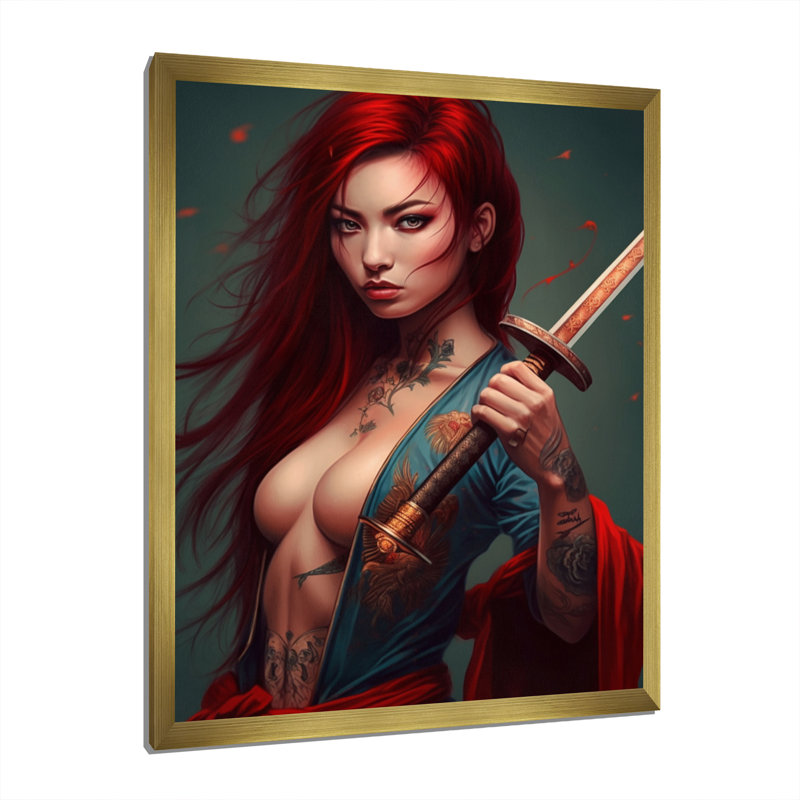 Fierce Samurai Girl III - impression, H 20 po x l 12 po x P 1 po, Encadrement doré