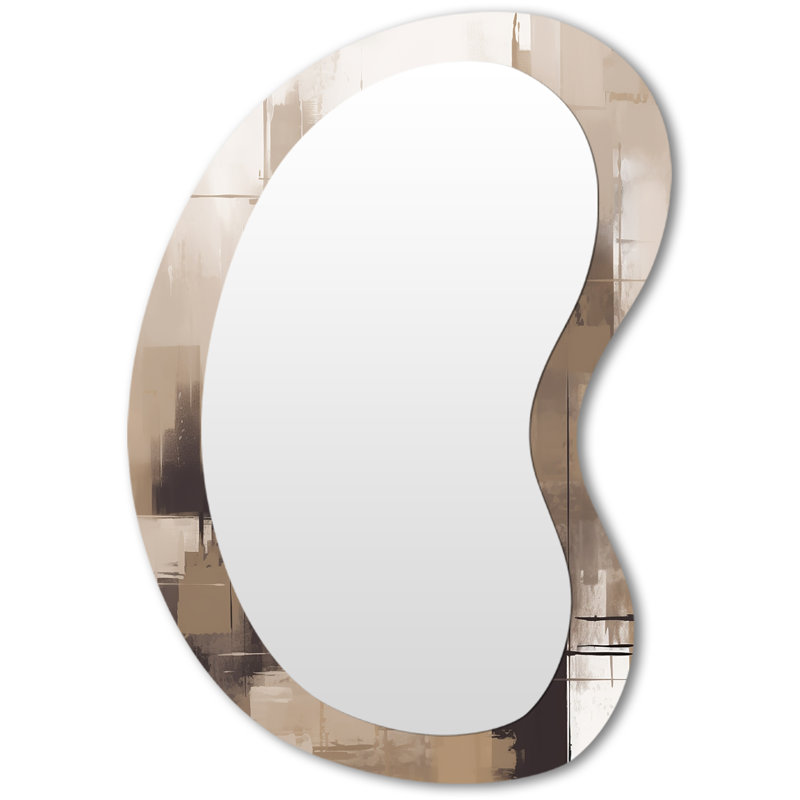 Ansgar Cubism Beige Synergy - Abstract Unique Shape Decorative Wall Mirror, Beige Asymmetrical Large Mirror, Printed Metal Art