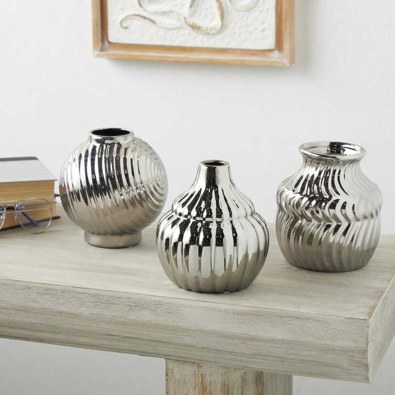 Vase de table en céramique Milanni, Argent, Petit