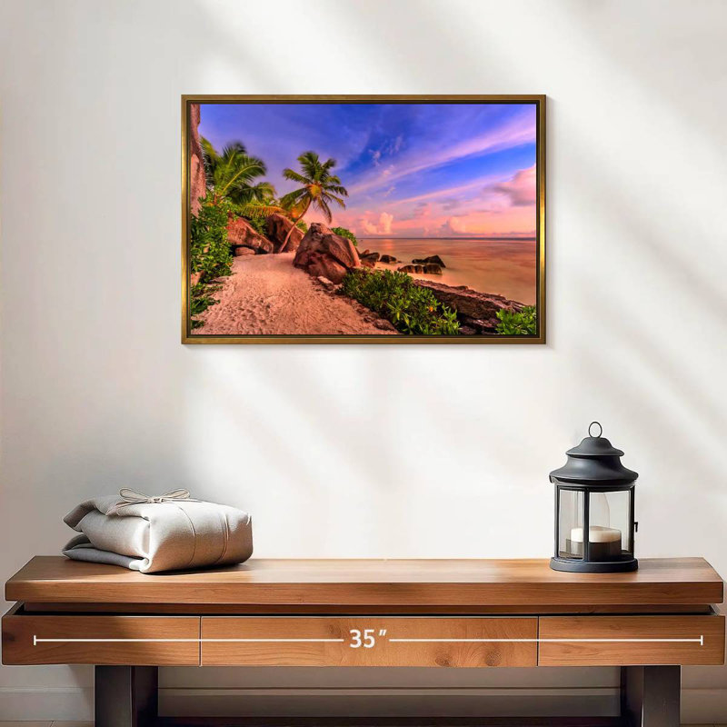 La Digue Sundown, 19 po x 13 po, Cadre flottant doré