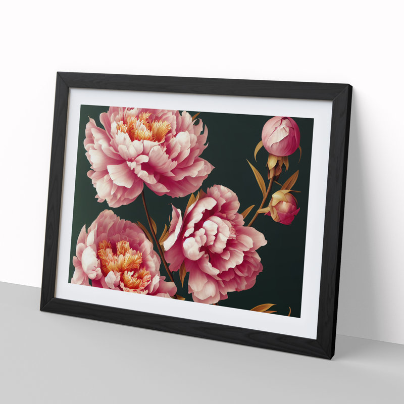 Pure Peony Flowers - Single Picture Frame Print, 46cm H x 64cm W x 2cm D, Black Framed