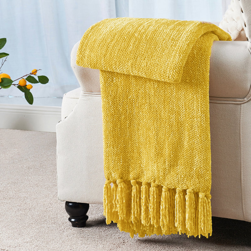 Knitted Throw Blanket, Primrose Yellow, 203.2cm L x 152.4cm W