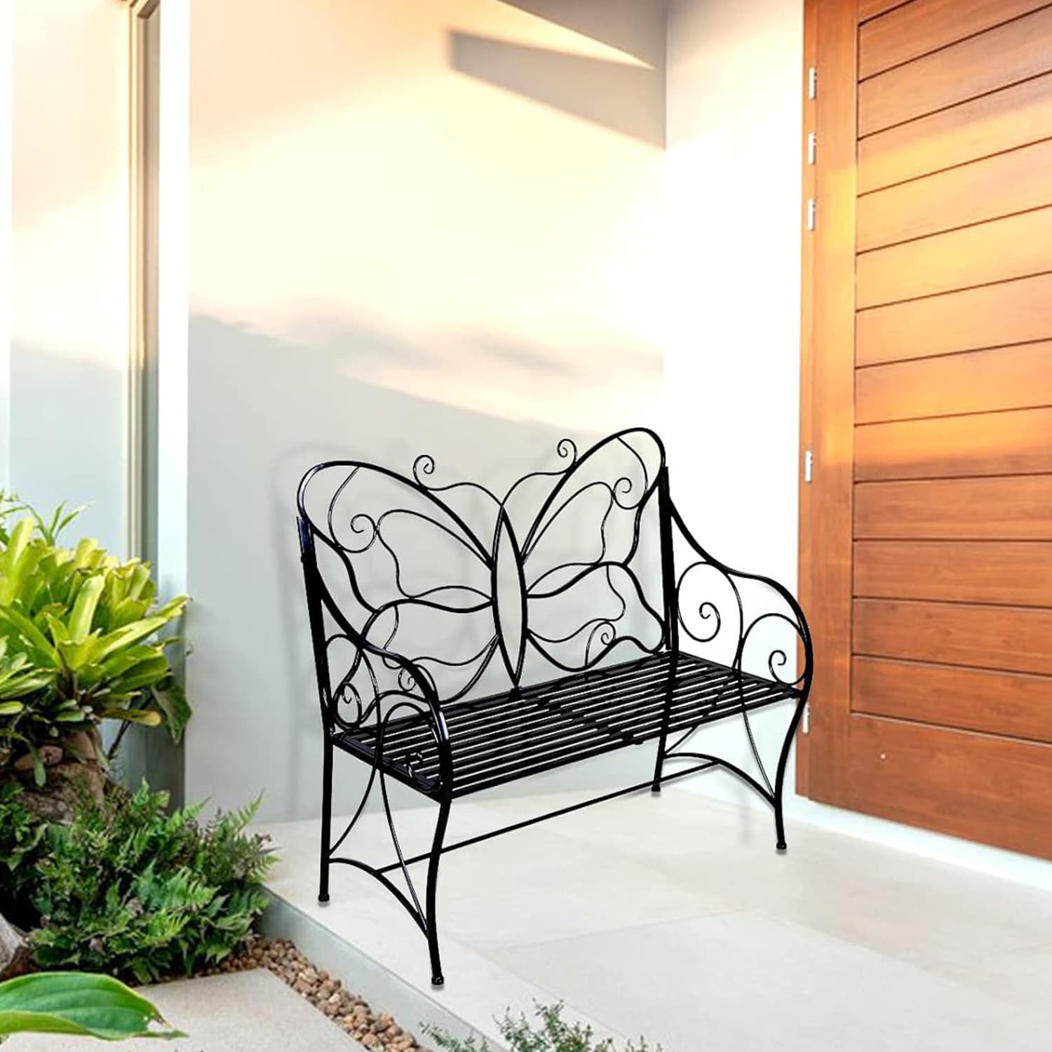 Outdoor Loveseat Outdoor Bench Patio, Metal Garden Bench With