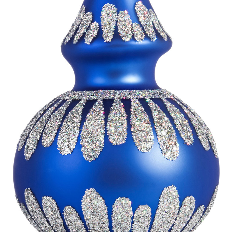 Décoration pour sommet de sapin en verre Snowy Branch, Bleu / Argent