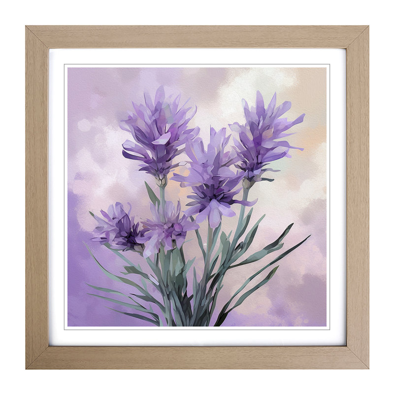 Lavender Flower Digital Art - Framed Print, Oak Framed