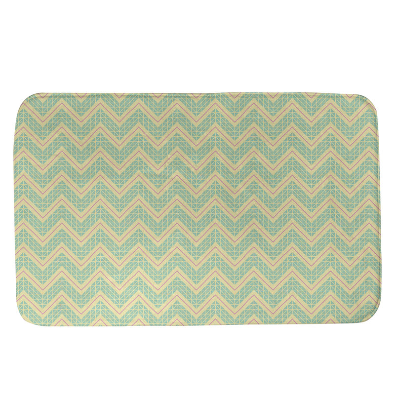 Tapis pour salle de bain à motif à chevrons à la main Stephenie, l 21 po x L 34 po, Vert, rose et jaune