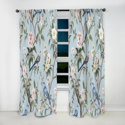 Chinoiserie avec oiseaux et pivoines - rideau floral occultant - 1 panneau