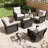 Lark Manor™ 7 Piece Wicker Patio Furniture Set with Fire Pit Table, Classis Outdoor Conversation 360 Degree Swivel Chairs Set with Coffee Table-1728360405-1728360406