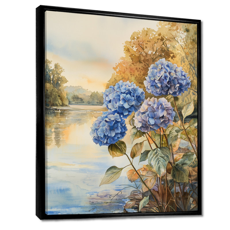 «Hydrangeas By The Riverbank II - Hydrangea», art sur toile, Noir, Reproduction avec cadre flottant, H 20 po x l 12 po