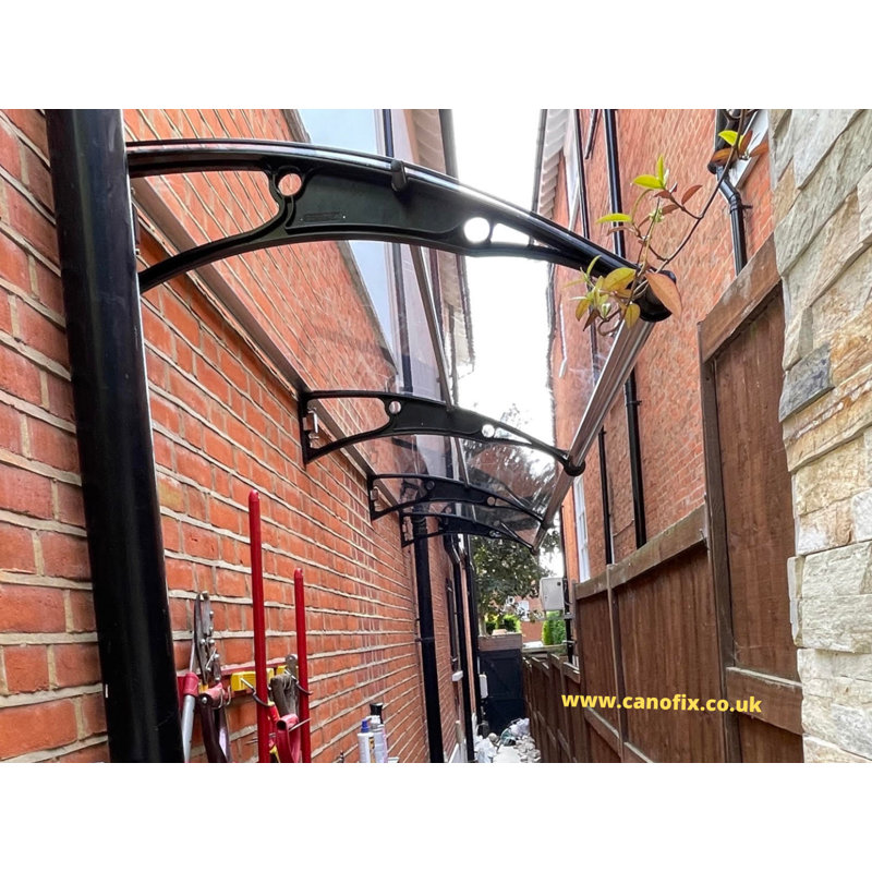Merryville 4m Width x 1m Depth Door Canopy Black-Bracket Clear-Sheet