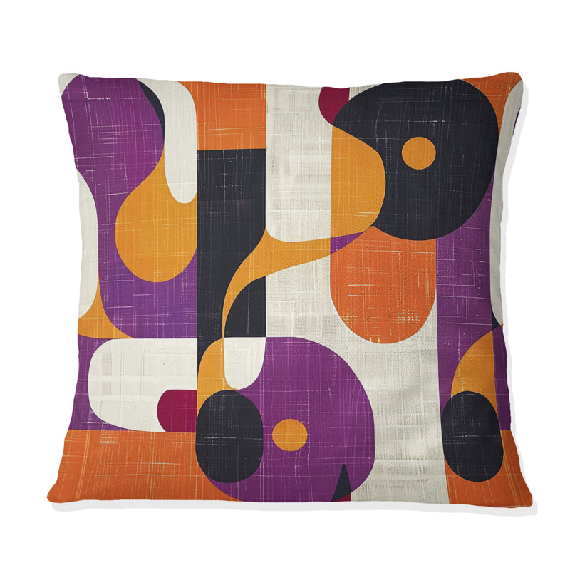 Coussin décoratif rétro orange géométrique - mauve, H 16 po x l 16 po