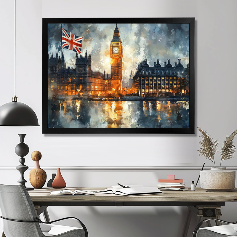 London Big Ben Landscape Glow II - London, art mural, H 12 po x l 20 po, Reproduction encadrée d'une seule photo