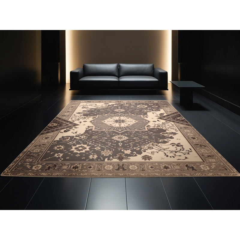 Tapis oriental doux et moelleux de style oriental Eichhorn en brun et beige, 8 x 12