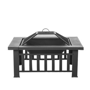 Econook Fire Pit, Square Outdoor Fire Pit Table With Spark Screen & Fire Poker, 3-in-1 Multipurpose Firepits For Outside, Fireplace For Yard, Garden, Patio