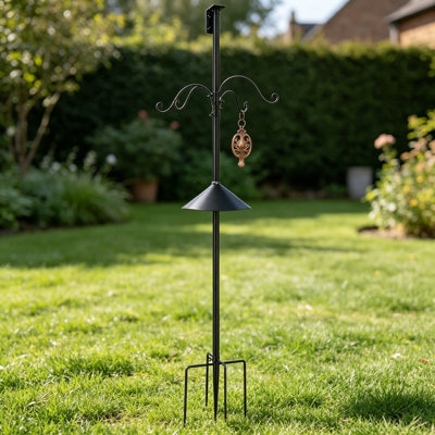 Poteau d'alimentation d'oiseaux de 106 pouces, support de maison d'oiseaux réglable pour l'extérieur, ensemble de montage en acier au carbone avec base à 5 broches et cloison à écureuil