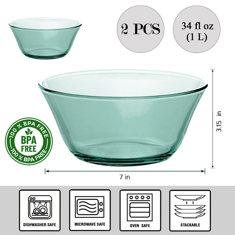 Lakevia Everyday Green Glass Salad Bowl 7'', Green