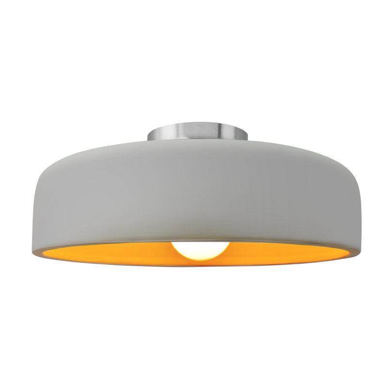 Plafonnier semi-encastré en céramique Dottie, Blanc mat / or champagne, Nickel brossé, H 6,5 po x l 16 po x P 16 po