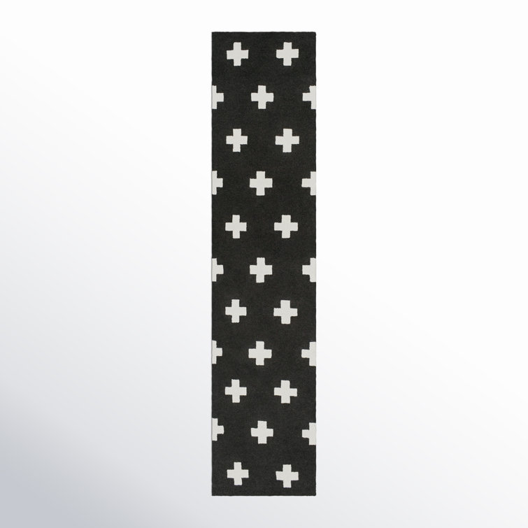 Cavan Geometric Handmade Tufted Wool Black Area Rug