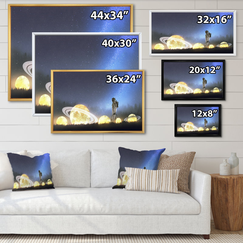 «Video In Astronaut», jeu vidéo sur toile «Lost In Galaxy II», H 16 po x l 32 po x P 1 po, Cadre flottant blanc