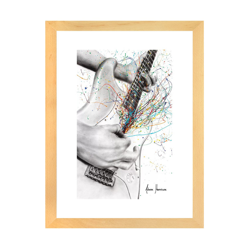La guitare solo par Ashvin Harrison - impression, H 24 po x l 16 po x P 1 po, Toile avec cadre en bois beige, Blanc