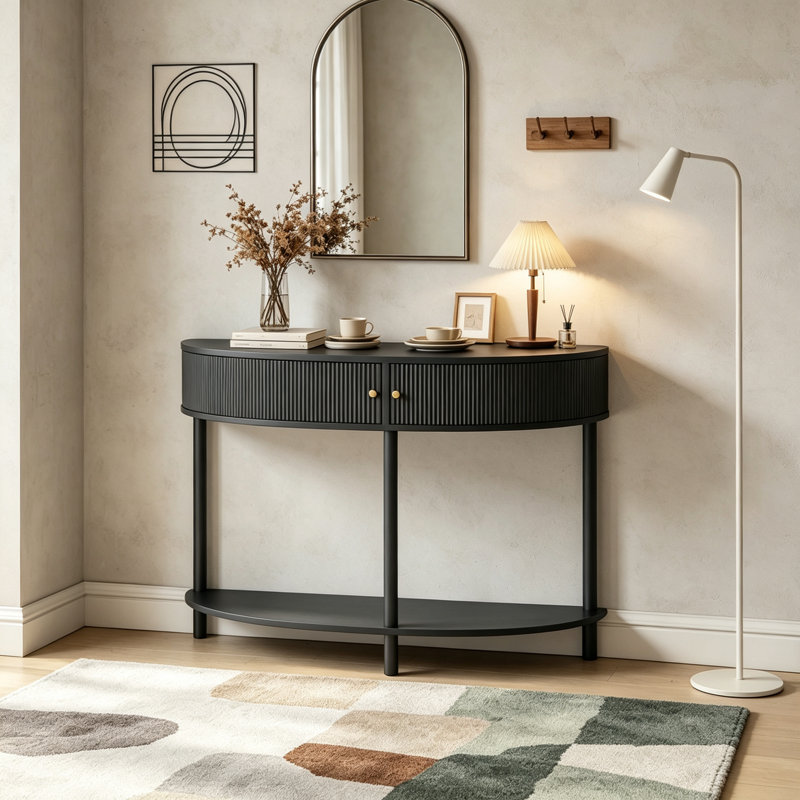 Console demi-lune artisanale, Dark Grey
