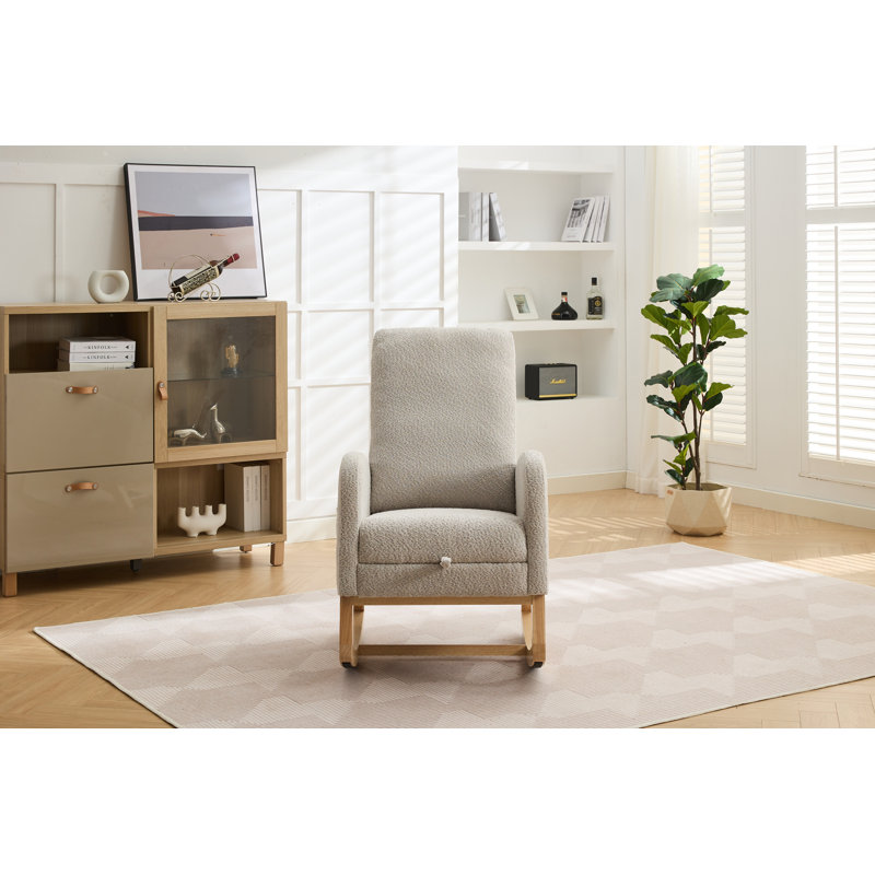 Accent Rocking Chair With Footrest, Light Grey, Natural