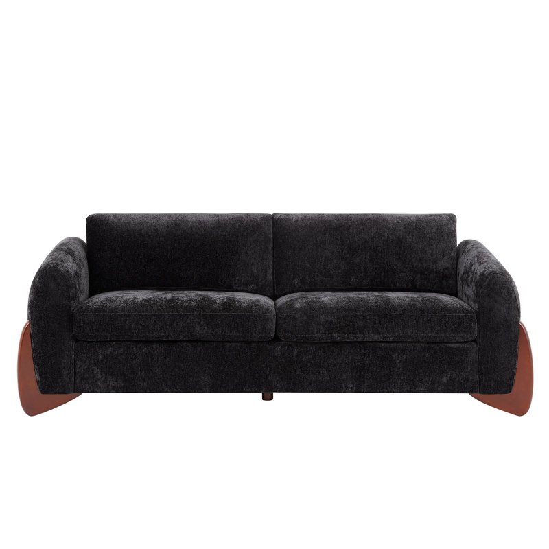Marcel Modern Chenille Upholstered 3-Seater Sofa With Wooden Legs, Black