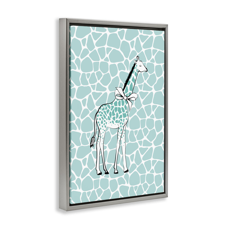 Toile girafe bleue à motifs bleus par Martina Pavlova, Cadre flottant gris lustré, H 25 po x l 17 po