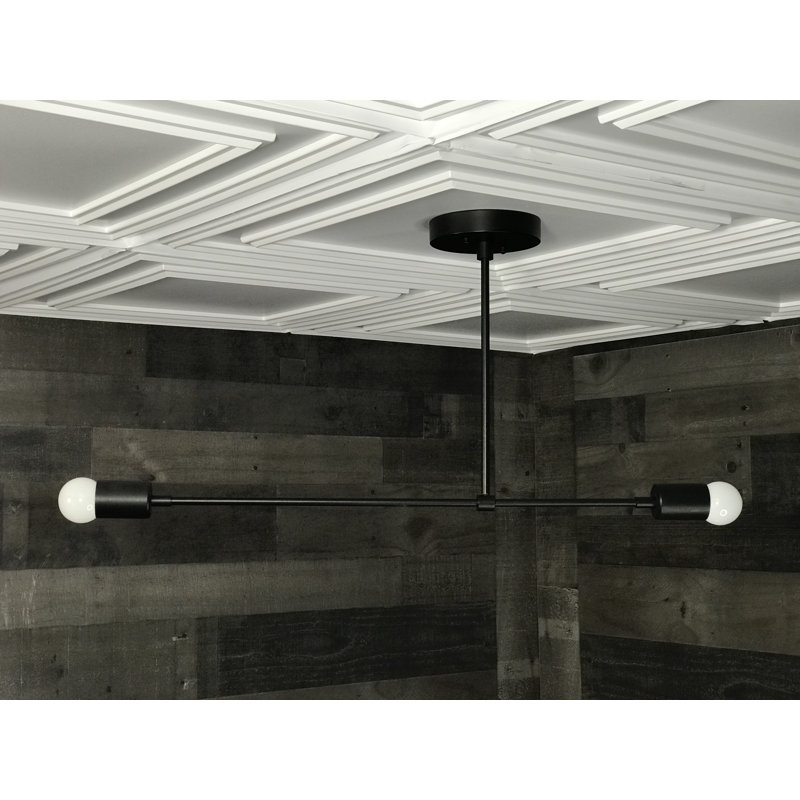 Luminaire suspendu linéaire pour îlot de cuisine 2 lumières Ove, Noir mat