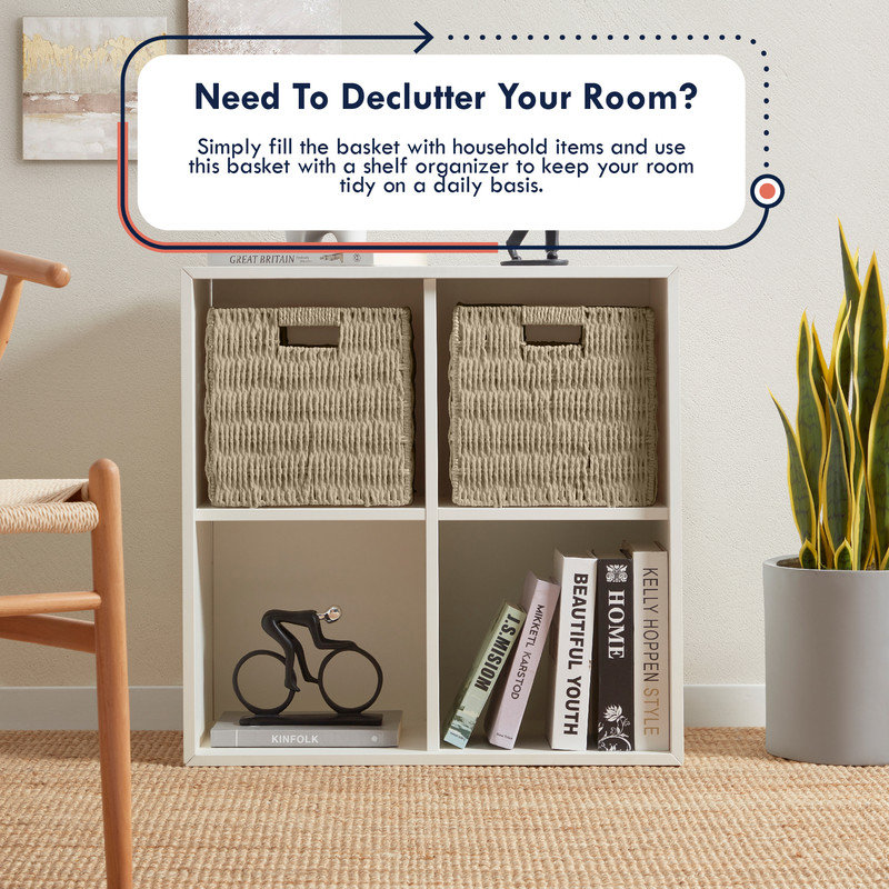 6 Pack Wicker Paper Storage Cube Bin Basket, Beige, 13" H x 13" W x 13" D