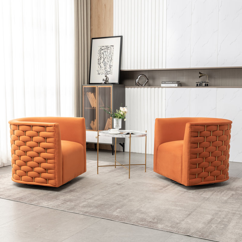 Occie Velvet Swivel Barrel Chair, Orange Velvet