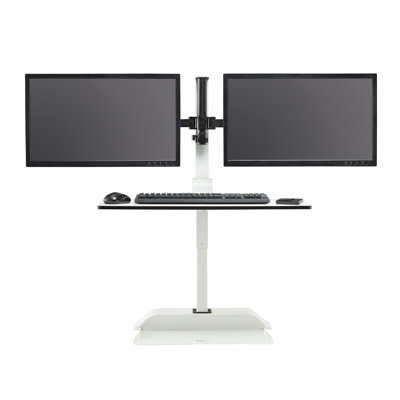 Soar™ Rise Electric Sit/Stand Arm Height Adjustable Silver Motorized Multi Screen Desktop Mount with Shelving Holds up to 10 lbs