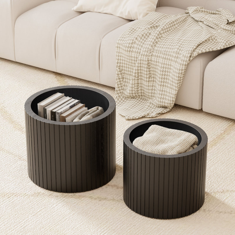 Round Nesting Coffee Table Set With Storage, Black