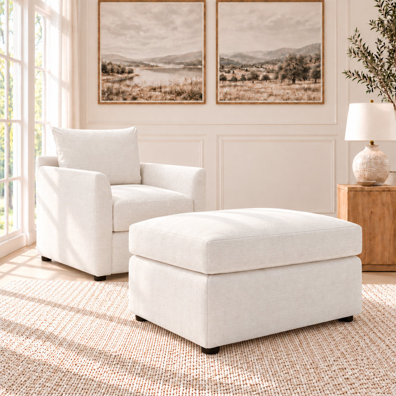 Fauteuil d'appoint rembourré Cecelia, Ivoire Conversation