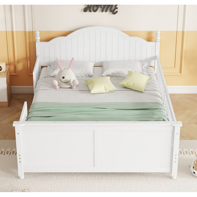 Full Size Bed For Kids, Wood Full Platform Bed with Headboard and Footboard, White