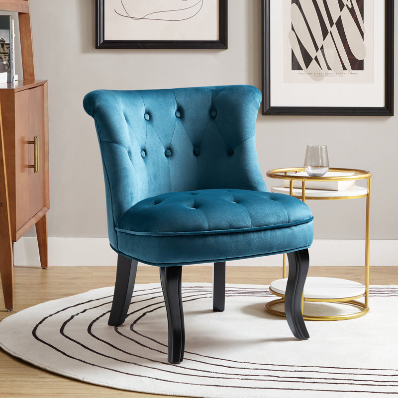 Chaise d'appoint à oreilles rembourrée en velours Grenier, Velours bleu foncé