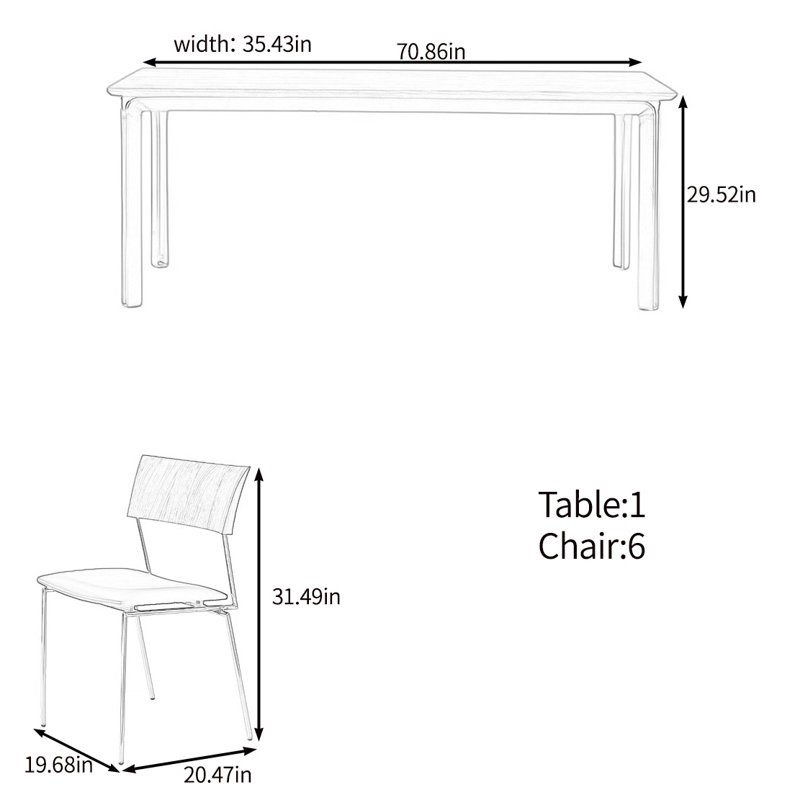 High quality solid wood table set, 29.52"H x 70.86"L x 35.43"W