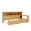 Lit de jour simple en bois avec tablettes de rangement intégrées, une conception polyvalente avec deux tiroirs et un bureau d'étude attaché-380743553