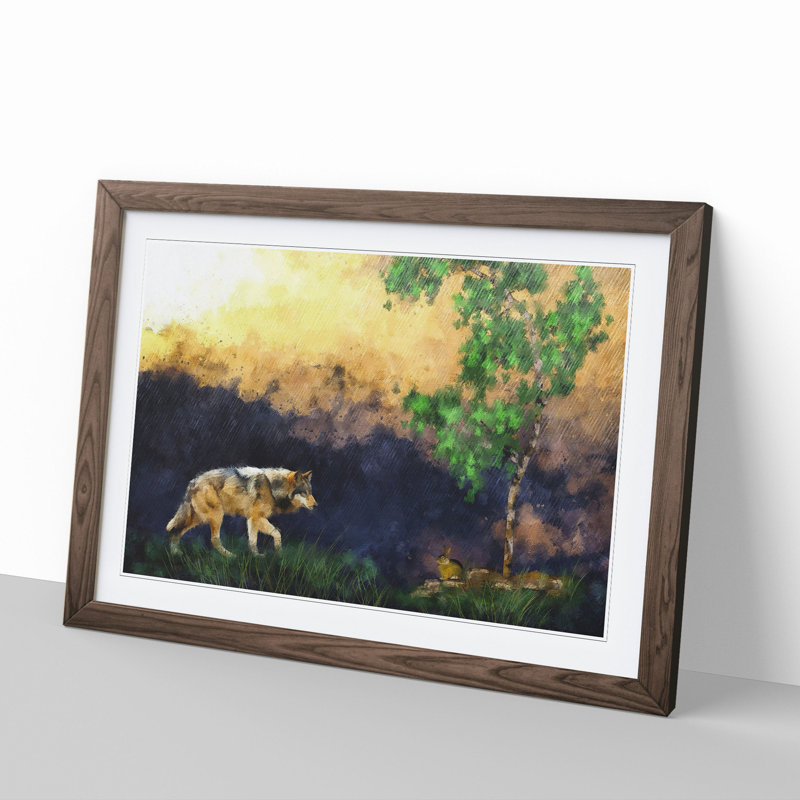 Abstract Wolf Vol.5 - Picture Frame Graphic Art, 27cm H x 36cm W x 2cm D, Walnut Framed
