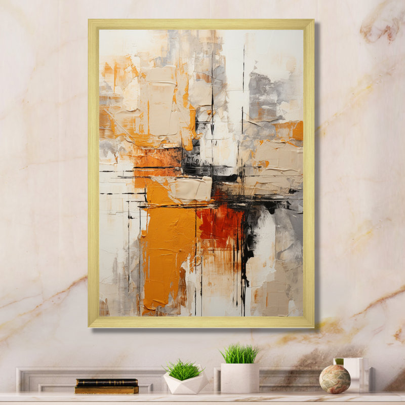 Jaune, noir, abstrait, fractales, impressions, Encadrement doré, H 44 po x l 34 po x P 1,5 po