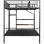 Lit superposé simple au-dessus d'un lit double en métal noir, avec rangement latéral et garde-robe, étagères grillagées reconfigurables - noir