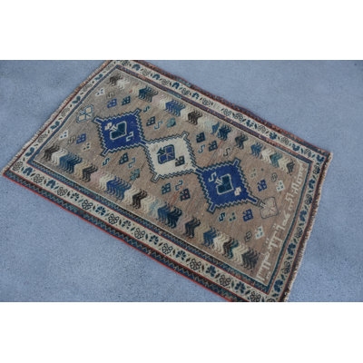 Tapis en laine 37,4 x 52,4 po, motif géométrique traditionnel
