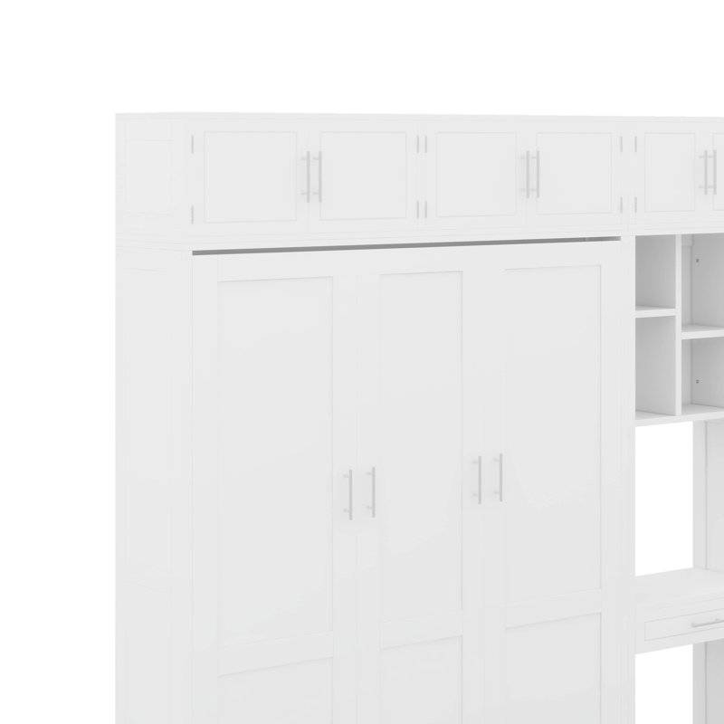 Grand lit escamotable mural avec bureau, Blanc, Grand lit