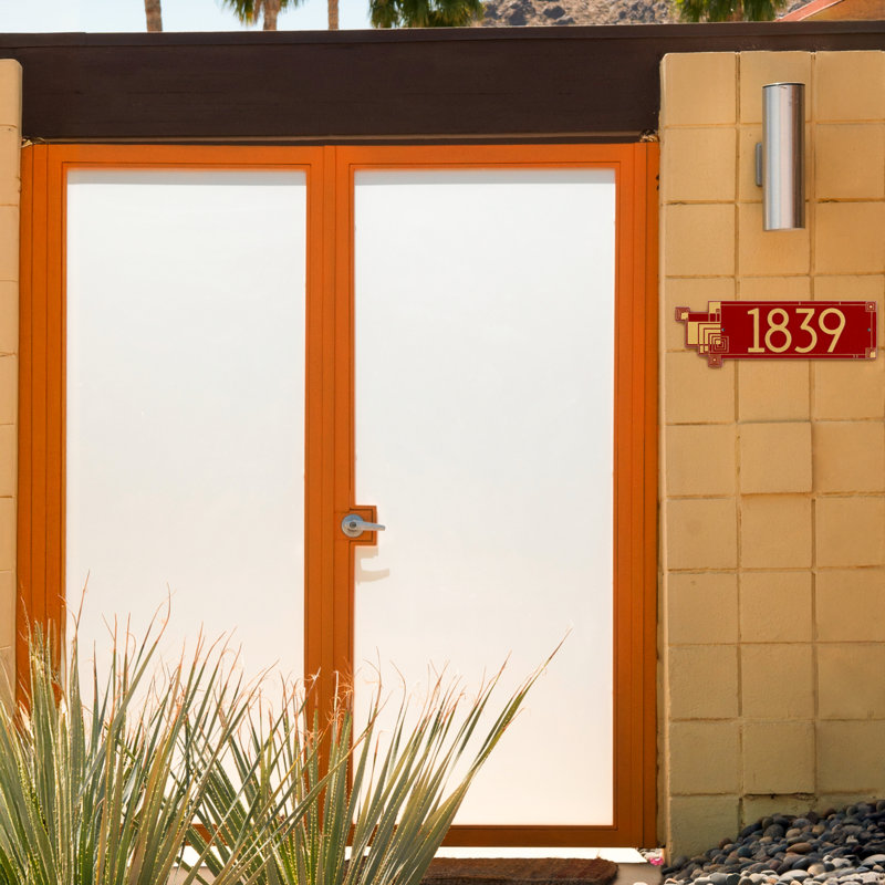 Frank Lloyd Wright, plaque moderne abstraite cubique, 1 ligne standard, Rouge / or, Oui, Doré