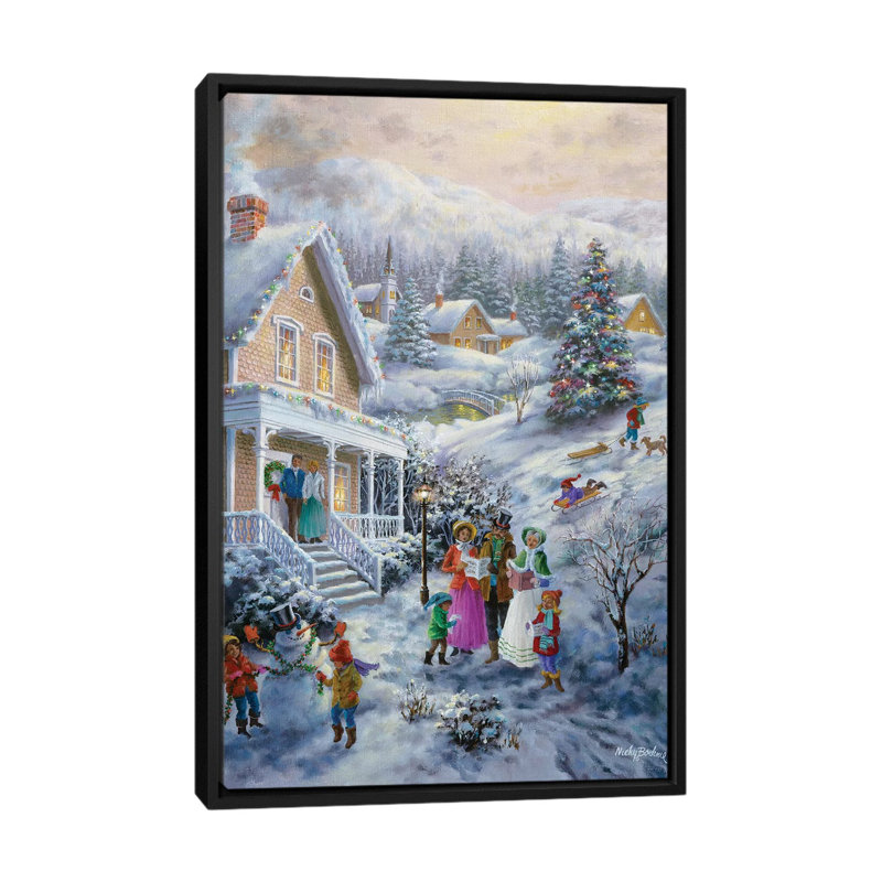 « caroleers », reproduction d’art sur toile, H 26 po x l 18 po x P 1,5 po, Toile avec cadre noir, Pas de tapis