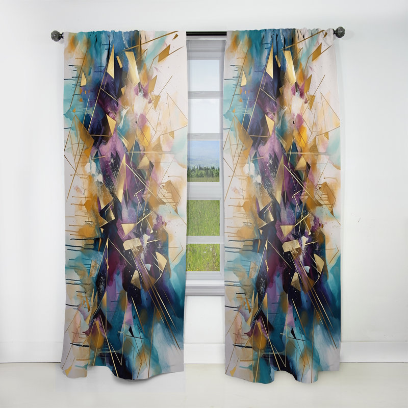 Sidell - Golden Explosion Triangles II - Abstract Curtain - Velvet Room Darkening - 1 panel, 52" W x 84" L