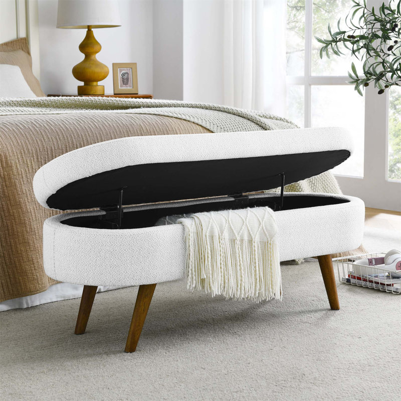 Ottoman Oval Storage Bench,Rubber Wood Legs(43.5"X16"X16"), White