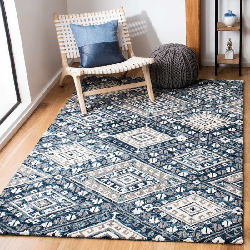 Tapis noir / ivoire en laine touffeté à la main Vahakn, Rectangle 5 pi x 8 pi